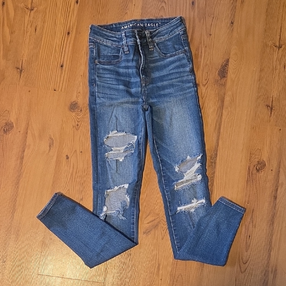 American Eagle Outfitters Dark Blue Ripped Skinny Jeans